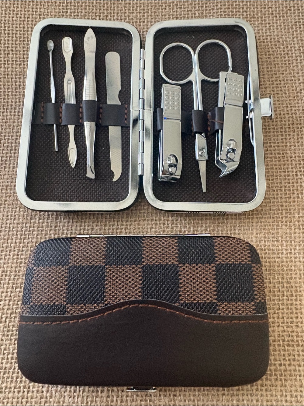 Men's Checkered Brown Travel Manicure Set by